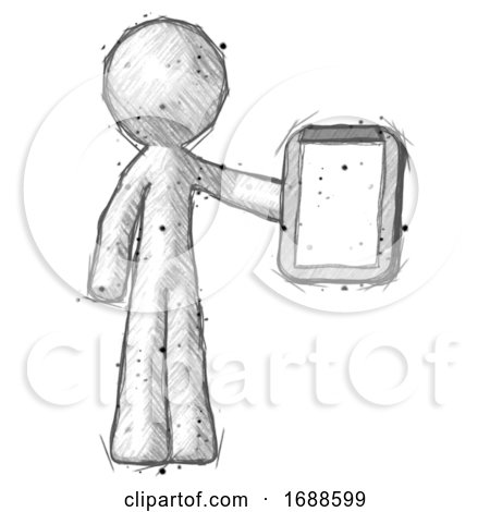 Sketch Design Mascot Man Showing Clipboard to Viewer by Leo Blanchette