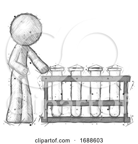Sketch Design Mascot Man Using Test Tubes or Vials on Rack by Leo Blanchette
