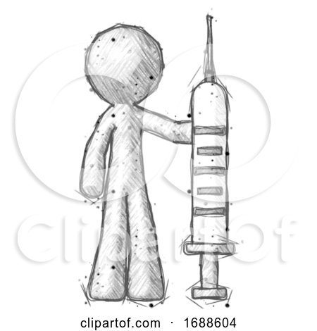 Sketch Design Mascot Man Holding Large Syringe by Leo Blanchette