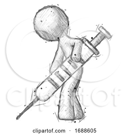 Sketch Design Mascot Man Using Syringe Giving Injection by Leo Blanchette