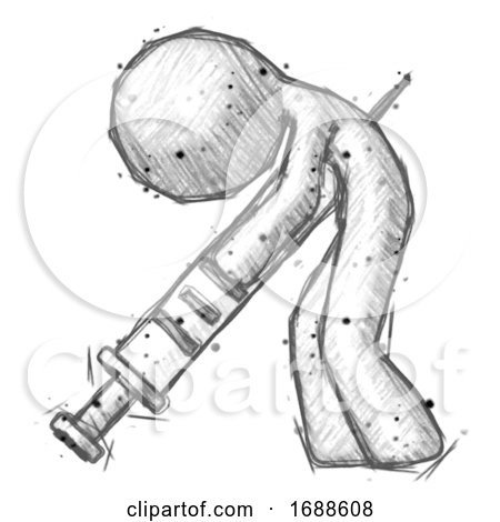 Sketch Design Mascot Man Lethal Injection, Impaled on Syringe by Leo Blanchette