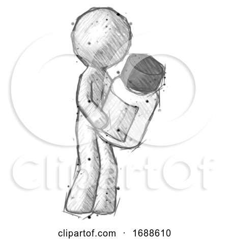 Sketch Design Mascot Man Holding Glass Medicine Bottle by Leo Blanchette