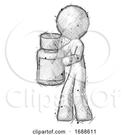 Sketch Design Mascot Man Holding White Medicine Bottle by Leo Blanchette