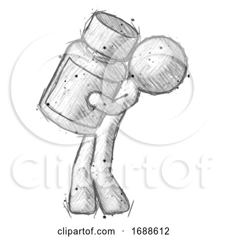 Sketch Design Mascot Man Holding Large White Medicine Bottle by Leo Blanchette
