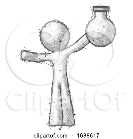Sketch Design Mascot Man Holding Large Round Flask or Beaker by Leo Blanchette