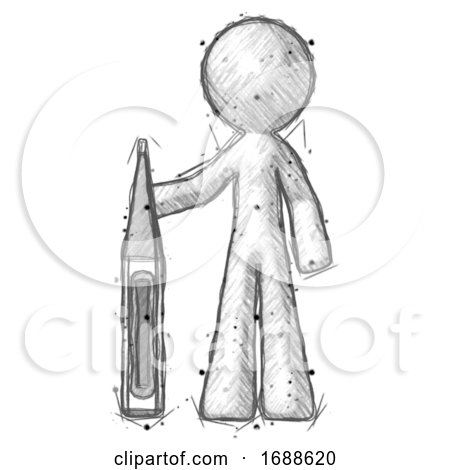 Sketch Design Mascot Man Standing with Large Thermometer by Leo Blanchette
