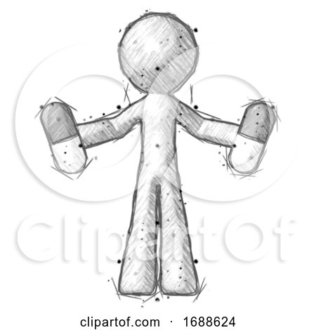 Sketch Design Mascot Man Holding Pills by Leo Blanchette