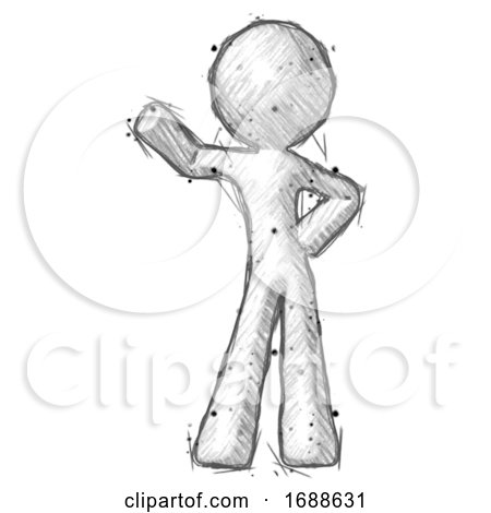 Sketch Design Mascot Man Waving Right Arm with Hand on Hip by Leo Blanchette