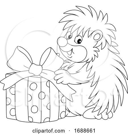 Hedgehog Holding a Christmas Gift by Alex Bannykh