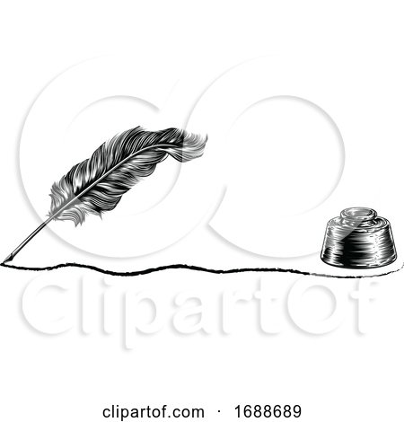 Quill Pen Feather and Inkwell Concept by AtStockIllustration