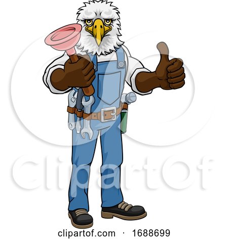 Eagle Plumber Cartoon Mascot Holding Plunger by AtStockIllustration