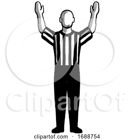 Basketball Referee 3-point Field Goal Successful Hand Signal Retro Black and White by patrimonio