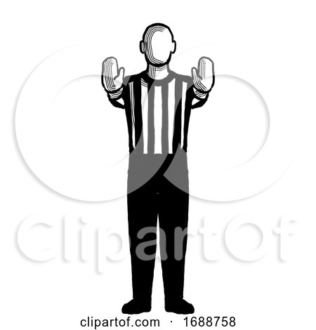 Basketball Referee 10-second Violation or Charging Pushing Hand Signal Retro Black and White by patrimonio