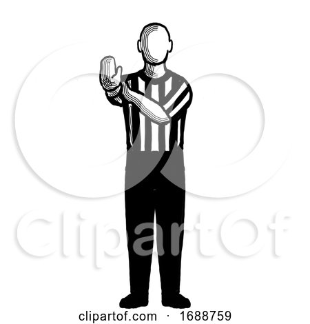 Basketball Referee Hand Check Hand Signal Retro Black and White by patrimonio
