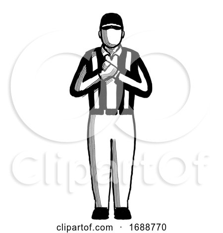 American Football Official Holding Sign Hand Signal Retro by patrimonio