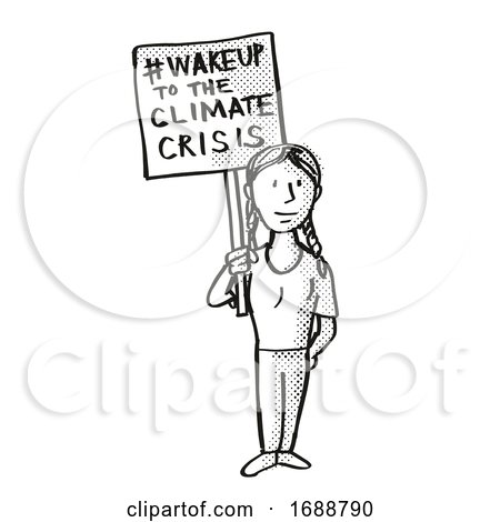 Young Student Protesting Wake up to Climate Change Drawing by patrimonio