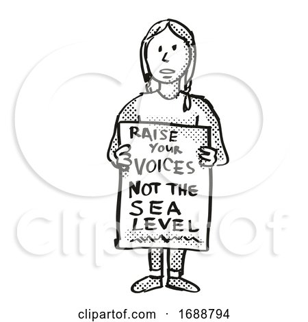 Young Student Protesting Raise Your Voices Not the Sea Level on Climate Change Drawing by patrimonio