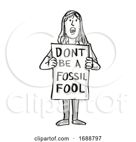 Young Student Protesting Don't Be a Fossil Fool on Climate Change Drawing by patrimonio
