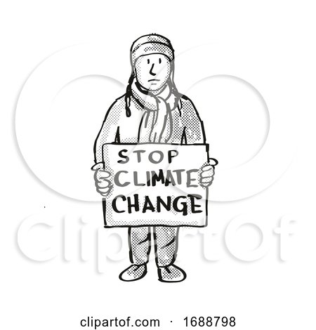 Young Student Protesting Stop Climate Change on Climate Change Drawing by patrimonio