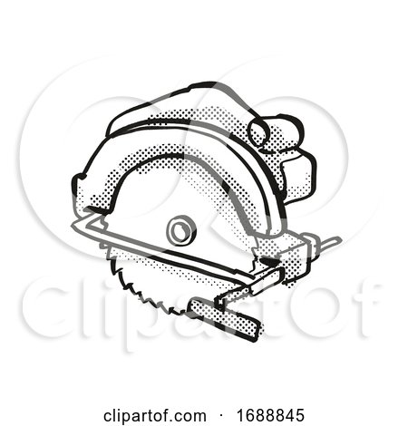 Circular Saw Power Tool Equipment Cartoon Retro Drawing by patrimonio