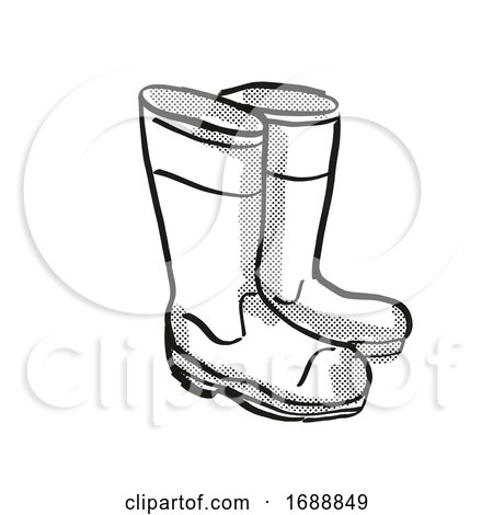 Wellington Rubber Boots or Gumboots Cartoon Retro Drawing by patrimonio