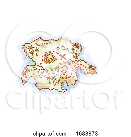 Treasure Map of an Island Showing X Mark the Spot Drawing Retro by patrimonio