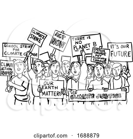 Young Students Protesting on Climate Change Drawing by patrimonio