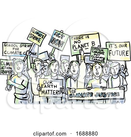 Young Students Protesting on Climate Change Watercolor by patrimonio