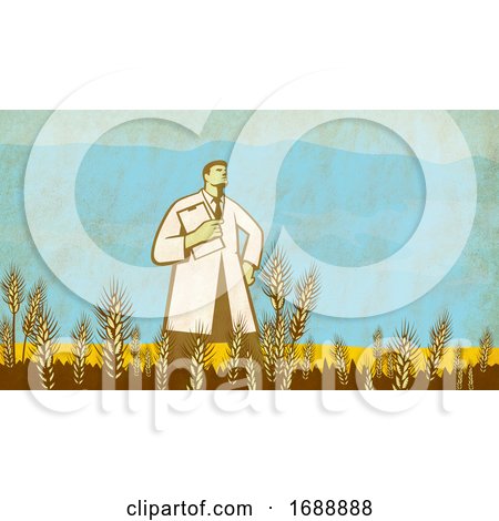 Scientist in the Middle of Wheat Field Retro by patrimonio