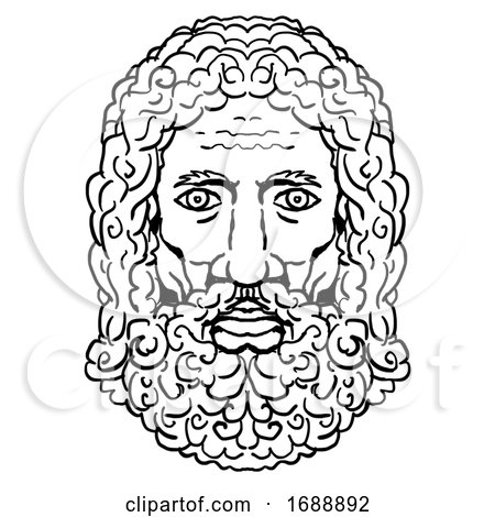 Zeus Greek God Head Portrait Cartoon Retro Drawing by patrimonio