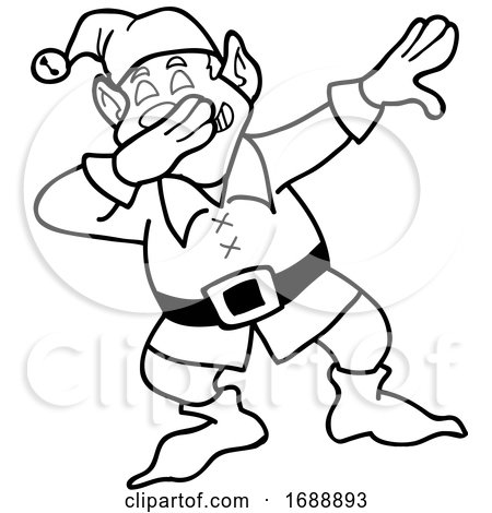 Cartoon Black and White Christmas Elf Dabbing by LaffToon