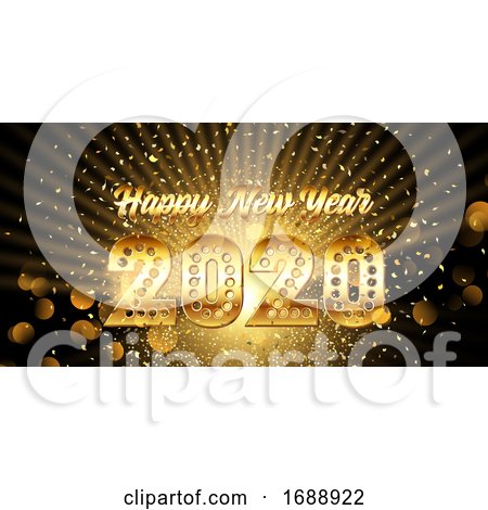 Happy New Year Banner with Gold Metallic Text with Confetti by KJ Pargeter