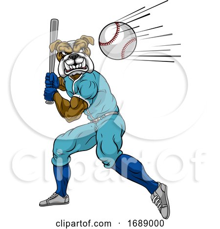 Bulldog Baseball Player Mascot Swinging Bat by AtStockIllustration