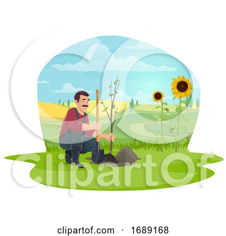 Farmer Planting a Tree by Vector Tradition SM