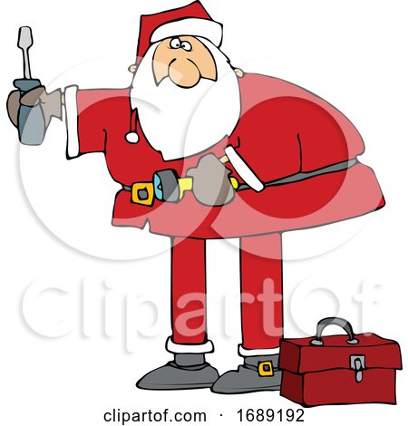 Cartoon Santa Using Tools by djart