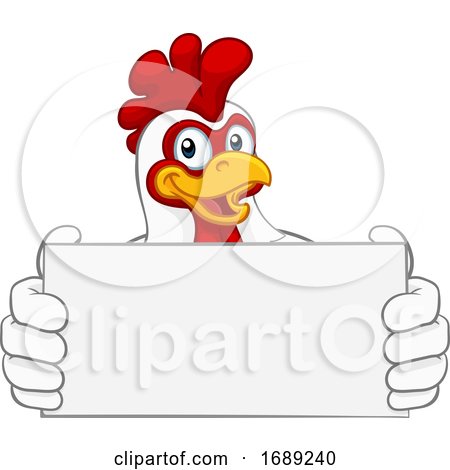 Chicken Rooster Cockerel Cartoon Character Sign by AtStockIllustration