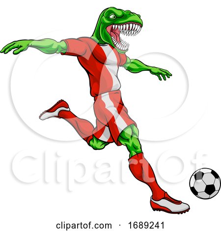 Dinosaur Soccer Football Player Sports Mascot by AtStockIllustration