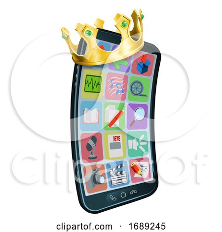 Mobile Phone King Crown Cartoon Mascot by AtStockIllustration