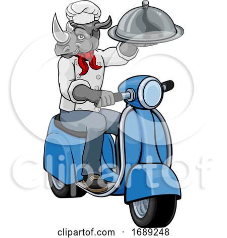 Rhino Chef Scooter Mascot Cartoon Character by AtStockIllustration