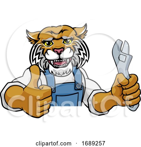 Wildcat Plumber or Mechanic Holding Spanner by AtStockIllustration
