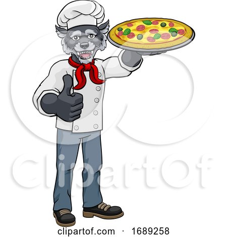 Wolf Pizza Chef Cartoon Restaurant Mascot by AtStockIllustration