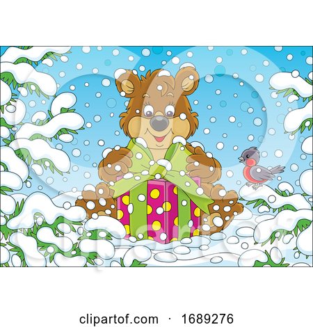 Bear with a Gift in the Snow by Alex Bannykh