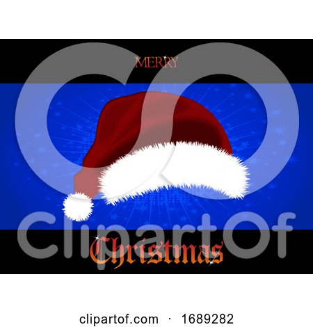 Christmas Star Burst Blue Panel and 3D Santa Hat by elaineitalia