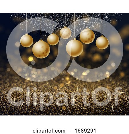Christmas Background of Gold Glitter and Hanging Baubles by KJ Pargeter