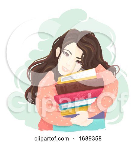 Teen Girl Hug Books Illustration by BNP Design Studio