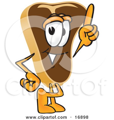 Clipart Picture of a Meat Beef Steak Mascot Cartoon Character Pointing Upwards by Mascot Junction