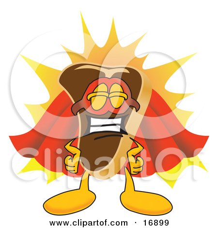 Clipart Picture of a Meat Beef Steak Mascot Cartoon Character in a Super Hero Cape and Mask by Mascot Junction