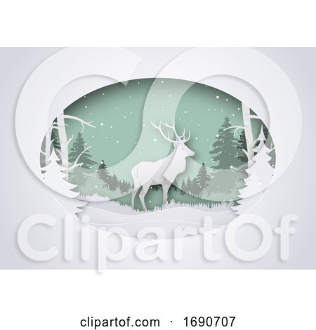Silhouetted Deer in a Winter Oval, on Shaded White by dero