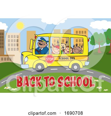Back to School Greeting Under Children on a Bus by Hit Toon