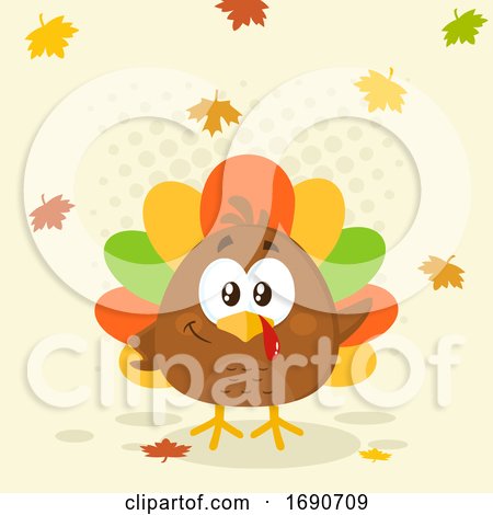 Cartoon Colorful Turkey Bird with Autumn Leaves by Hit Toon